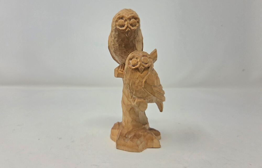Hand Carved Wooden Owl Pair | Rustic Folk Art | Woodland Sculpture